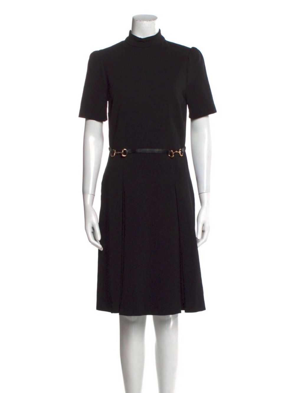 Gucci Black Midi Dress with Gold-Tone Horsebit Belt